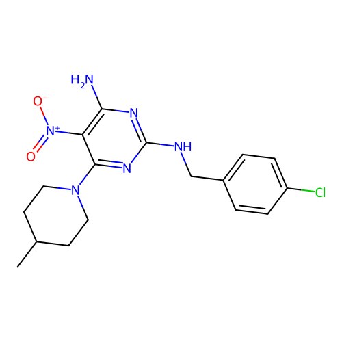 N~2~-(4-chlorobenzyl)-6-(4-methylpiperidin-1-yl)-5-nitropyrimidine-2,4-diamine structure