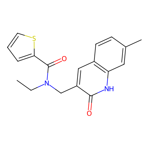 N-ethyl-N-[(7-methyl-2-oxo-1H-quinolin-3-yl)methyl]thiophene-2-carboxamide structure