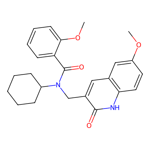 N-cyclohexyl-N-((2-hydroxy-6-methoxyquinolin-3-yl)methyl)-2-methoxybenzamide structure