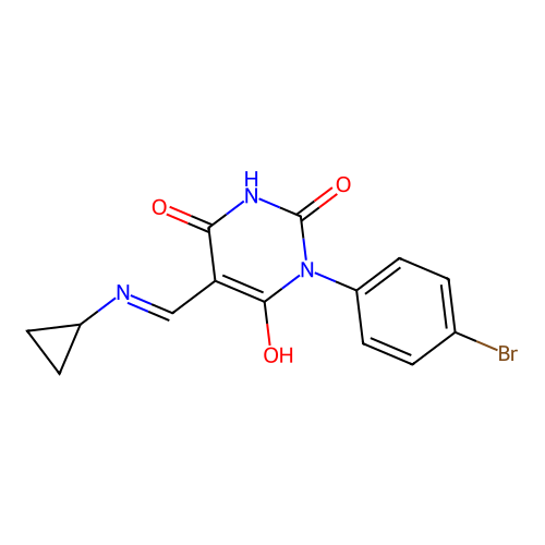1-(4-bromophenyl)-5-[(cyclopropylamino)methylidene]-1,3-diazinane-2,4,6-trione structure
