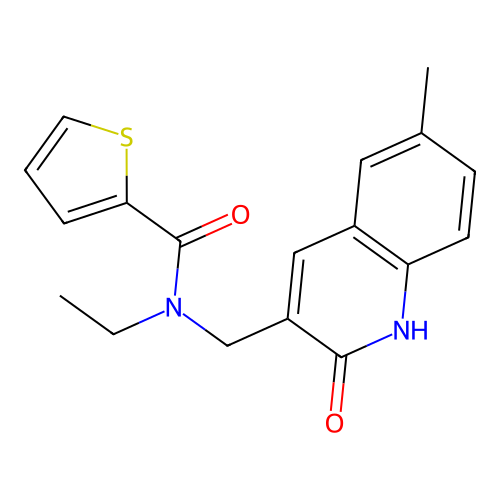 N-ethyl-N-[(6-methyl-2-oxo-1H-quinolin-3-yl)methyl]thiophene-2-carboxamide structure