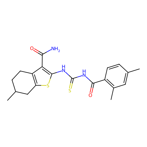 2-({[(2,4-dimethylphenyl)carbonyl]carbamothioyl}amino)-6-methyl-4,5,6,7-tetrahydro-1-benzothiophene-3-carboxamide structure