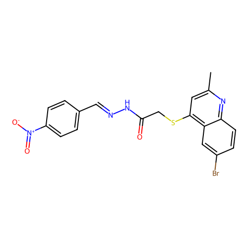 (E)-2-((6-bromo-2-methylquinolin-4-yl)thio)-N'-(4-nitrobenzylidene)acetohydrazide structure