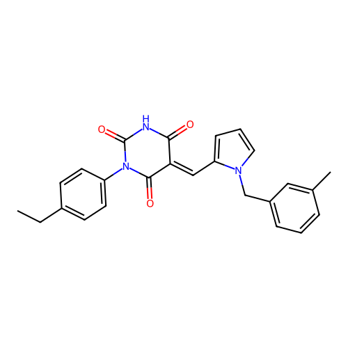 (5E)-1-(4-ethylphenyl)-5-[[1-[(3-methylphenyl)methyl]pyrrol-2-yl]methylidene]-1,3-diazinane-2,4,6-trione structure
