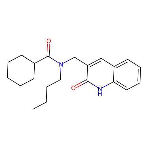 N-butyl-N-[(2-oxo-1H-quinolin-3-yl)methyl]cyclohexanecarboxamide structure