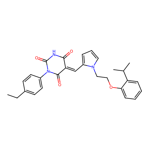 (5E)-1-(4-ethylphenyl)-5-[[1-[2-(2-propan-2-ylphenoxy)ethyl]pyrrol-2-yl]methylidene]-1,3-diazinane-2,4,6-trione structure