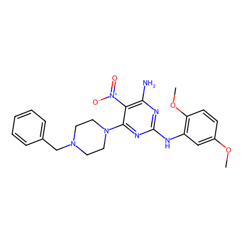 6-(4-benzylpiperazin-1-yl)-2-N-(2,5-dimethoxyphenyl)-5-nitropyrimidine-2,4-diamine structure