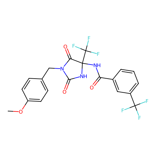 N-(1-(4-methoxybenzyl)-2,5-dioxo-4-(trifluoromethyl)imidazolidin-4-yl)-3-(trifluoromethyl)benzamide structure