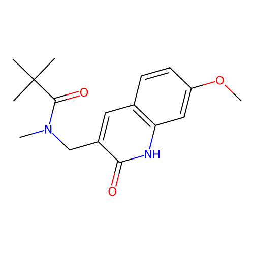 N-[(7-methoxy-2-oxo-1H-quinolin-3-yl)methyl]-N,2,2-trimethylpropanamide structure