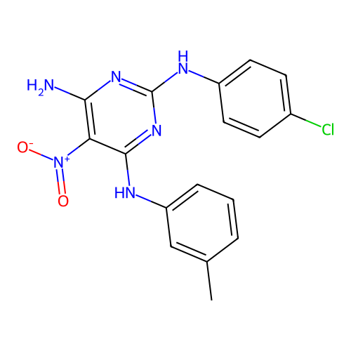 {6-Amino-2-[(4-chlorophenyl)amino]-5-nitropyrimidin-4-yl}(3-methylphenyl)amine structure