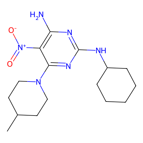 [4-Amino-6-(4-methylpiperidyl)-5-nitropyrimidin-2-yl]cyclohexylamine structure