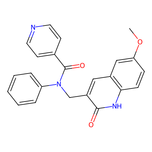 N-[(6-methoxy-2-oxo-1H-quinolin-3-yl)methyl]-N-phenylpyridine-4-carboxamide structure