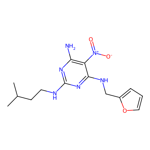 {6-Amino-2-[(3-methylbutyl)amino]-5-nitropyrimidin-4-yl}(2-furylmethyl)amine structure