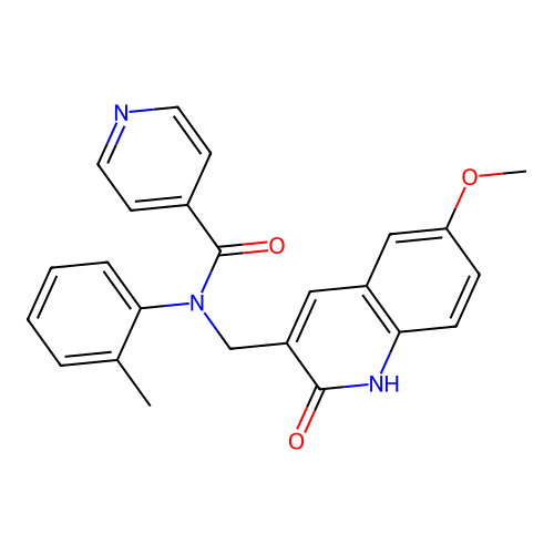 N-((2-hydroxy-6-methoxyquinolin-3-yl)methyl)-N-(o-tolyl)isonicotinamide structure
