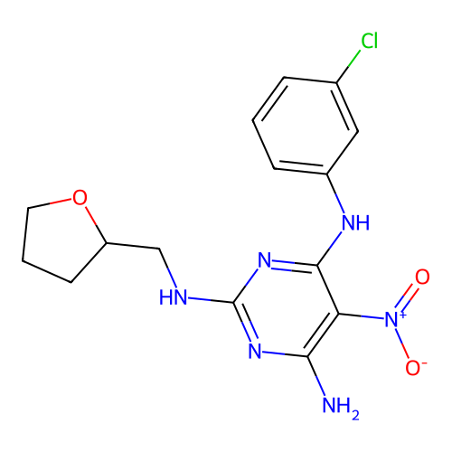 4-N-(3-chlorophenyl)-5-nitro-2-N-(oxolan-2-ylmethyl)pyrimidine-2,4,6-triamine structure