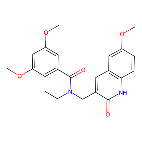 N-ethyl-3,5-dimethoxy-N-[(6-methoxy-2-oxo-1H-quinolin-3-yl)methyl]benzamide structure