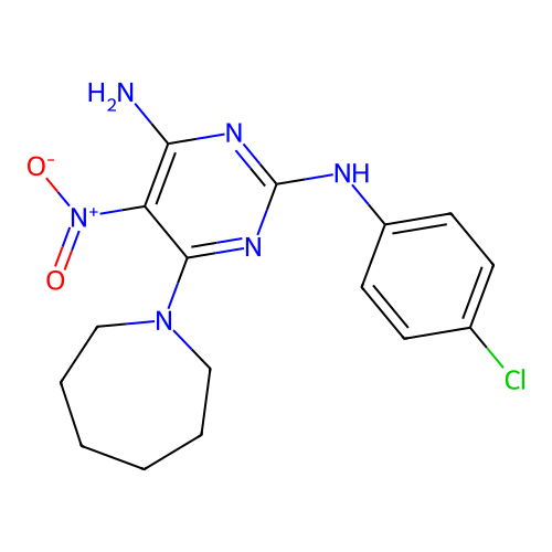 6-(azepan-1-yl)-N~2~-(4-chlorophenyl)-5-nitropyrimidine-2,4-diamine structure