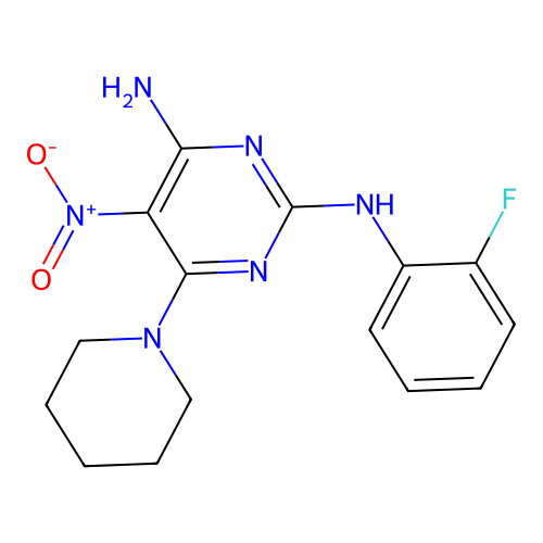 N~2~-(2-fluorophenyl)-5-nitro-6-(piperidin-1-yl)pyrimidine-2,4-diamine structure