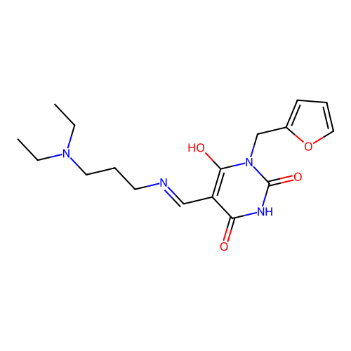 5-[(3-diethylaminopropylamino)methylidene]-1-(2-furylmethyl)-1,3-diazinane-2,4,6-trione structure