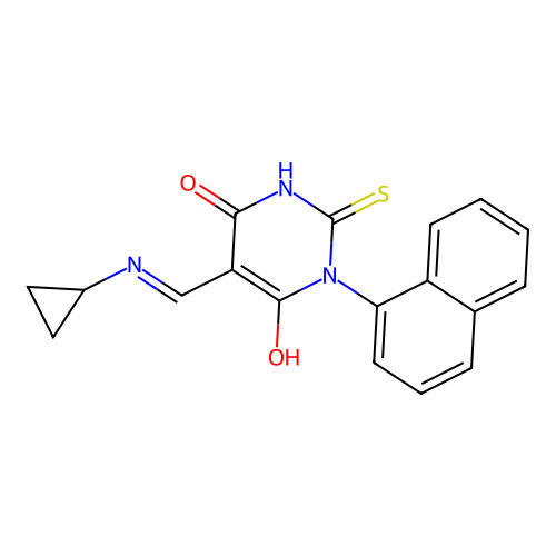5-[(cyclopropylamino)methylidene]-1-naphthalen-1-yl-2-sulfanylidene-1,3-diazinane-4,6-dione structure
