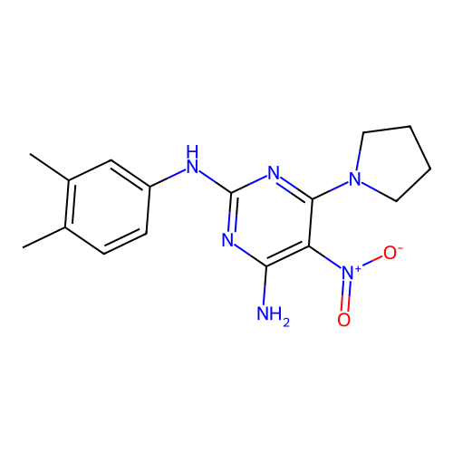 N~2~-(3,4-dimethylphenyl)-5-nitro-6-(pyrrolidin-1-yl)pyrimidine-2,4-diamine structure