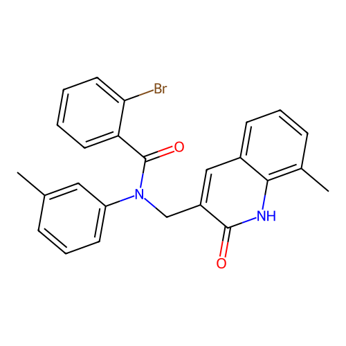 2-bromo-N-[(8-methyl-2-oxo-1H-quinolin-3-yl)methyl]-N-(3-methylphenyl)benzamide structure