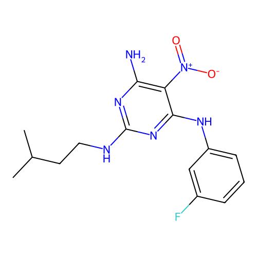 N~4~-(3-fluorophenyl)-N~2~-(3-methylbutyl)-5-nitropyrimidine-2,4,6-triamine structure