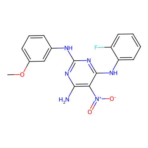 N~4~-(2-fluorophenyl)-N~2~-(3-methoxyphenyl)-5-nitropyrimidine-2,4,6-triamine structure