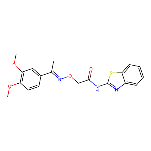 (E)-N-(benzo[d]thiazol-2-yl)-2-(((1-(3,4-dimethoxyphenyl)ethylidene)amino)oxy)acetamide structure