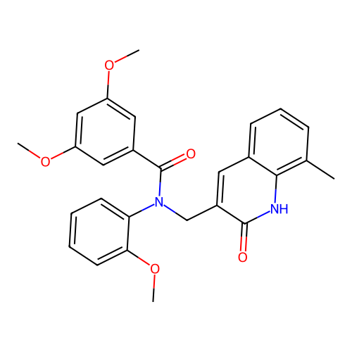 3,5-dimethoxy-N-(2-methoxyphenyl)-N-[(8-methyl-2-oxo-1H-quinolin-3-yl)methyl]benzamide structure
