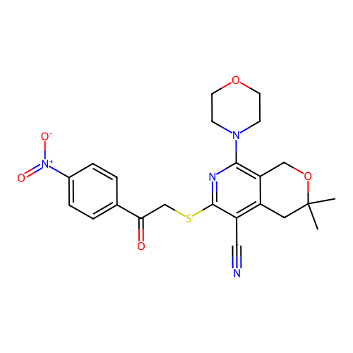 3,3-DIMETHYL-8-(MORPHOLIN-4-YL)-6-{[2-(4-NITROPHENYL)-2-OXOETHYL]SULFANYL}-1H,3H,4H-PYRANO[3,4-C]PYRIDINE-5-CARBONITRILE structure