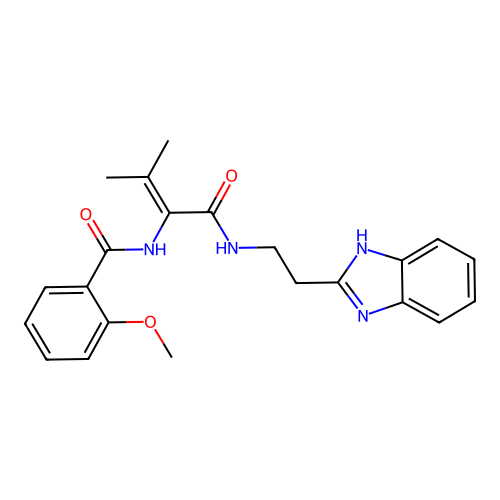 N-(1-((2-(1H-benzo[d]imidazol-2-yl)ethyl)amino)-3-methyl-1-oxobut-2-en-2-yl)-2-methoxybenzamide structure