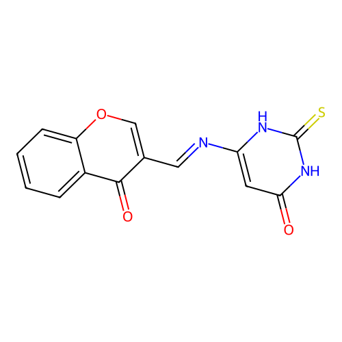 3-{(E)-[(6-hydroxy-2-sulfanylpyrimidin-4-yl)imino]methyl}-4H-chromen-4-one structure