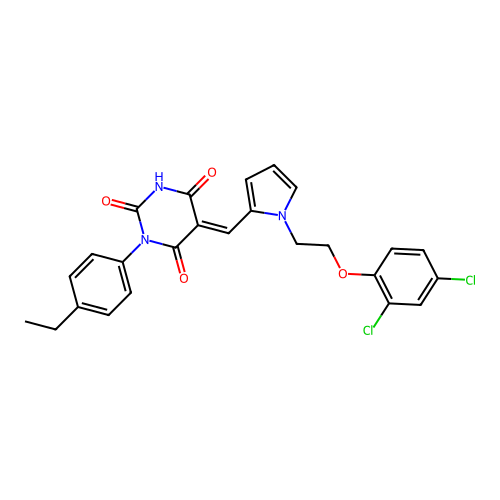 (5E)-5-({1-[2-(2,4-dichlorophenoxy)ethyl]-1H-pyrrol-2-yl}methylidene)-3-(4-ethylphenyl)-6-hydroxypyrimidine-2,4(3H,5H)-dione structure