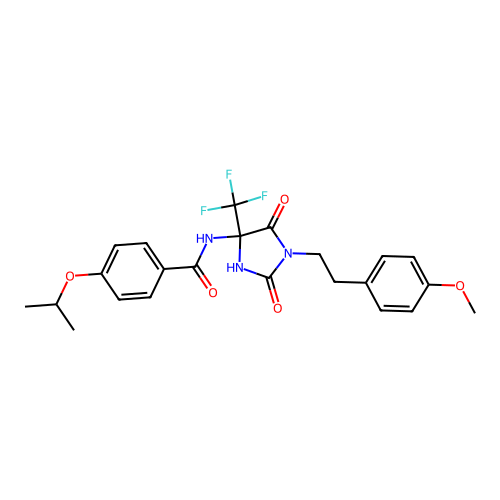 4-isopropoxy-N-(1-(4-methoxyphenethyl)-2,5-dioxo-4-(trifluoromethyl)imidazolidin-4-yl)benzamide structure