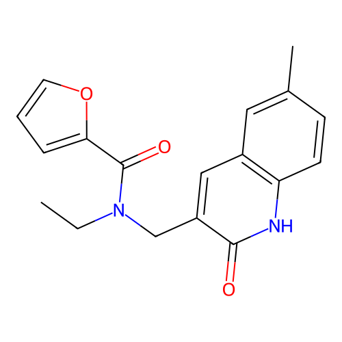 N-ethyl-N-[(6-methyl-2-oxo-1H-quinolin-3-yl)methyl]furan-2-carboxamide structure