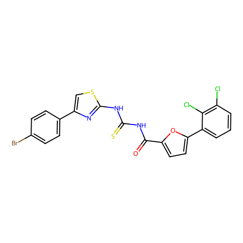N-((4-(4-bromophenyl)thiazol-2-yl)carbamothioyl)-5-(2,3-dichlorophenyl)furan-2-carboxamide structure