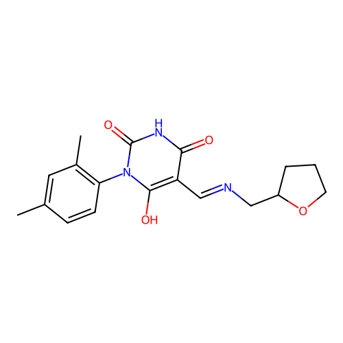 1-(2,4-dimethylphenyl)-5-[(oxolan-2-ylmethylamino)methylidene]-1,3-diazinane-2,4,6-trione structure