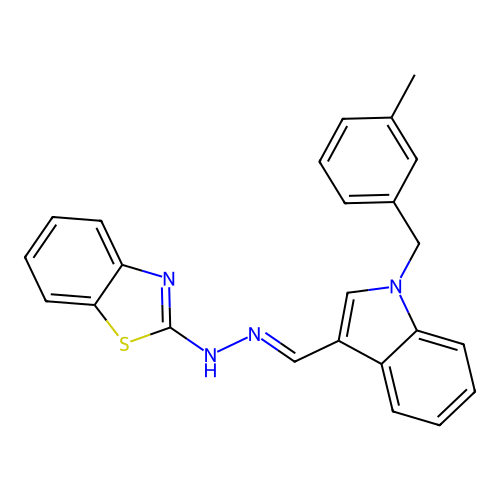 (E)-2-(2-((1-(3-methylbenzyl)-1H-indol-3-yl)methylene)hydrazinyl)benzo[d]thiazole structure