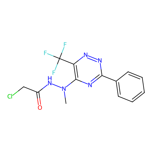 2-chloro-N'-methyl-N'-[3-phenyl-6-(trifluoromethyl)-1,2,4-triazin-5-yl]acetohydrazide structure