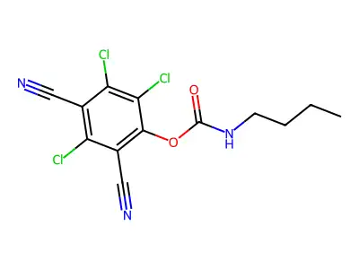 1,3-Benzenedicarbonitrile, 4-hydroxy-2,5,6-trichloro-, 4-butylcarbamate structure