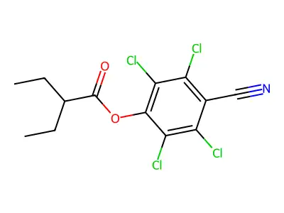 Butanoic acid, 2-ethyl-, 4-cyano-2,3,5,6-tetrachlorophenyl ester structure