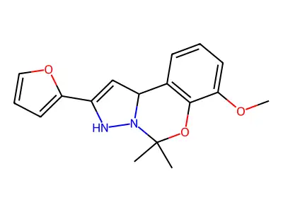 2-(furan-2-yl)-7-methoxy-5,5-dimethyl-3,10b-dihydropyrazolo[1,5-c][1,3]benzoxazine structure