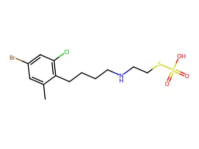 Ethanethiol, 2-(4-(4-bromo-6-chloro-o-tolyl)butyl)amino-, hydrogen sulfate (ester) structure