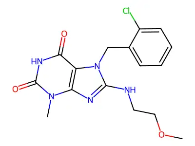 7-(2-chlorobenzyl)-8-((2-methoxyethyl)amino)-3-methyl-1H-purine-2,6(3H,7H)-dione structure