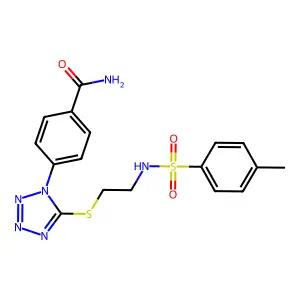4-[5-[2-[(4-Methylphenyl)sulfonylamino]ethylsulfanyl]tetrazol-1-yl]benzamide structure