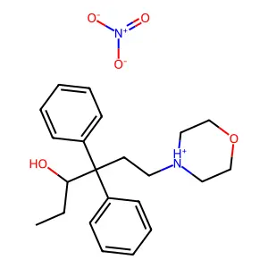 4-(4-Hydroxy-3,3-diphenylhexyl)morpholin-4-ium nitrate structure