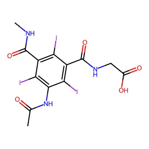 Glycin, N-(3-acetamido-5-methylcarbamoyl-2,4,6-triiodobenzoyl)- structure