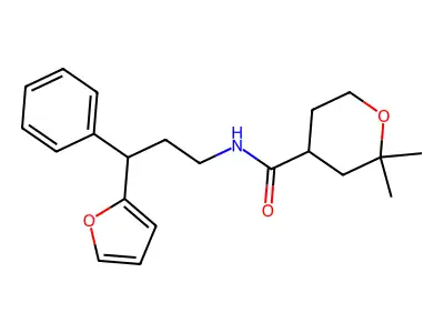 N-[3-(furan-2-yl)-3-phenylpropyl]-2,2-dimethyloxane-4-carboxamide structure