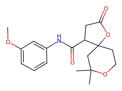 N-(3-methoxyphenyl)-7,7-dimethyl-2-oxo-1,8-dioxaspiro[4.5]decane-4-carboxamide structure
